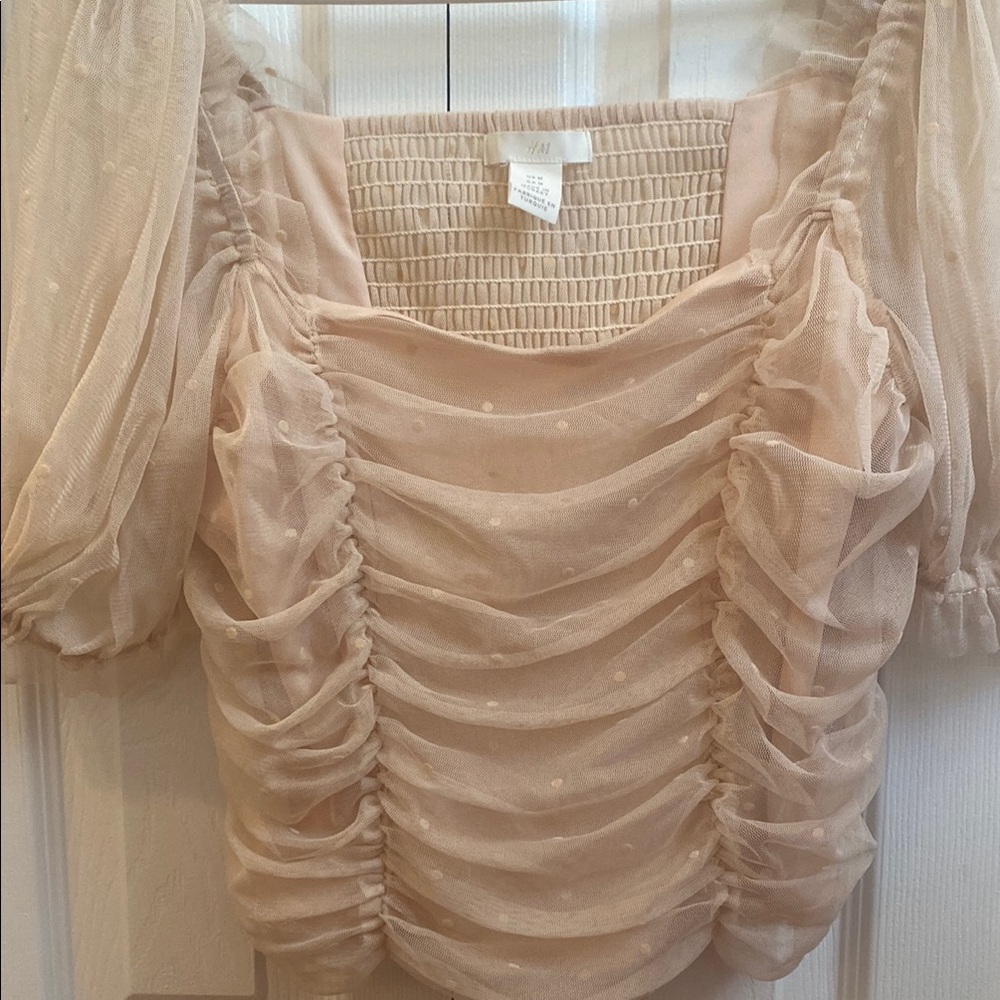 H&M Tan Ruched Ruffled Blouse - Picture 3 of 4